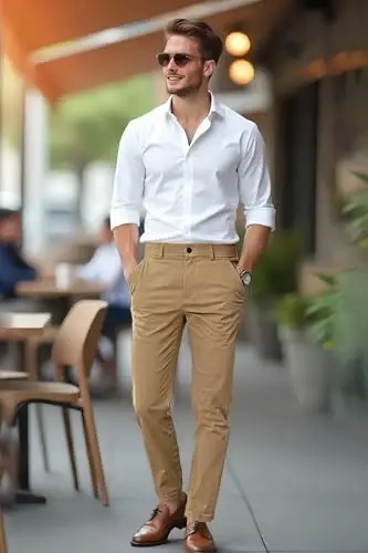 Plaid & Plain erkaklar uchun tor elastik xaki shimlar Rangli shimlar Slim Fit Slacks Tapered shimlar - 7