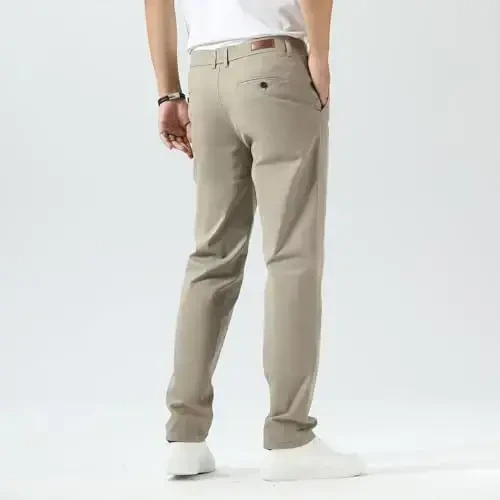 Plaid & Plain Мужские узкие брюки цвета хаки, мужские зауженные брюки чинос - 3