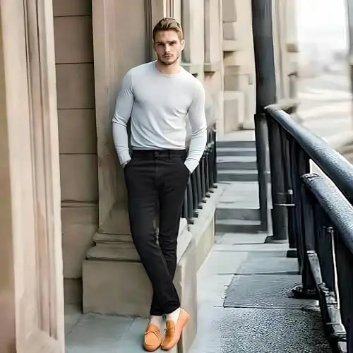 Plaid & Plain Мужские узкие эластичные брюки цвета хаки, цветные брюки, облегающие брюки, зауженные брюки - 6