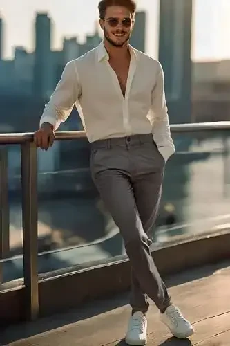 Plaid & Plain Мужские узкие эластичные брюки цвета хаки, цветные брюки, облегающие брюки, зауженные брюки - 7