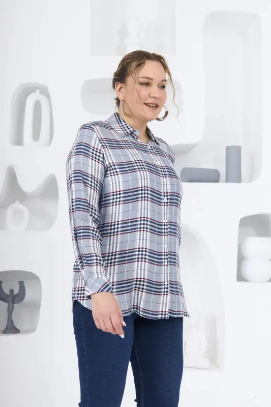 Plaid Plus Size Navy Blue Shirt - 2