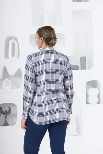 Plaid Plus Size Navy Blue Shirt - 6