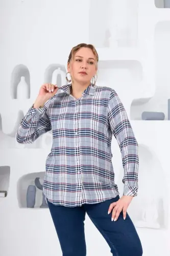 Plaid Plus Size Navy Blue Shirt - 1