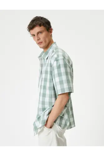 Plaid Shirt Short Sleeve Classic Collar Buttoned Regu - 1