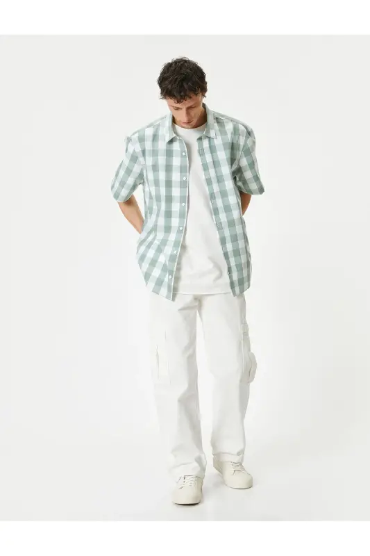 Plaid Shirt Short Sleeve Classic Collar Buttoned Regu - 2