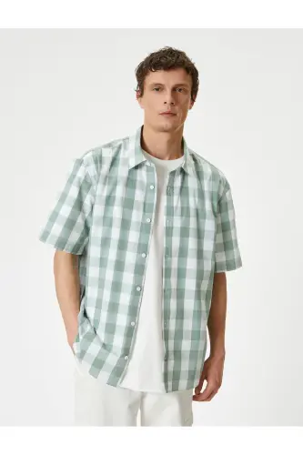 Plaid Shirt Short Sleeve Classic Collar Buttoned Regu - 3