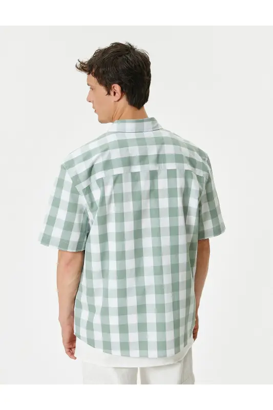Plaid Shirt Short Sleeve Classic Collar Buttoned Regu - 4