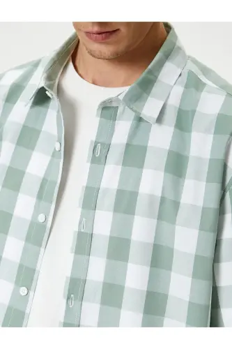 Plaid Shirt Short Sleeve Classic Collar Buttoned Regu - 5