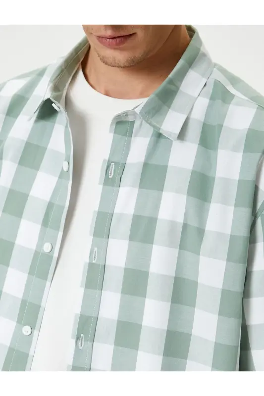 Plaid Shirt Short Sleeve Classic Collar Buttoned Regu - 5