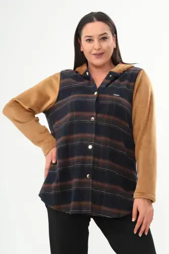 Plaid Snap Button Pocket Detail Indigo Jacket - 3