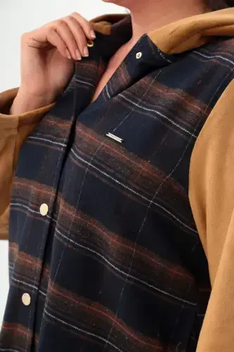 Plaid Snap Button Pocket Detail Indigo Jacket - 4