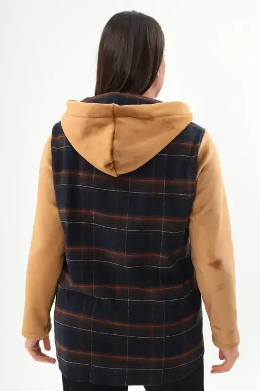 Plaid Snap Button Pocket Detail Indigo Jacket - 5