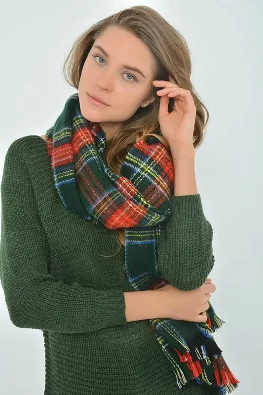 Plaid Unisex Green Scarf - green plaid - MAKRO OPTIK