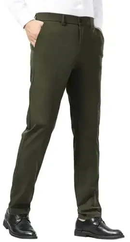 Plaid&Plain erkaklar kostyum shim slim fit stretch khaki shim buruşmasdan - 1