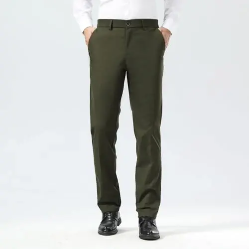 Plaid&Plain erkaklar kostyum shim slim fit stretch khaki shim buruşmasdan - 2