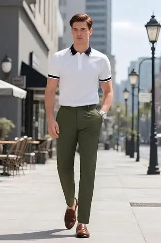 Plaid&Plain erkaklar kostyum shim slim fit stretch khaki shim buruşmasdan - 7