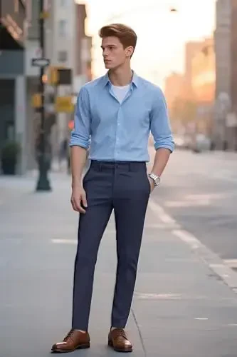 Plaid&Plain erkaklar kostyumi shim Slim Fit Stretch Xaki shimlar ajinlarsiz - 4