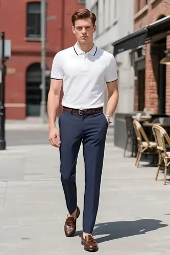 Plaid&Plain erkaklar kostyumi shim Slim Fit Stretch Xaki shimlar ajinlarsiz - 3