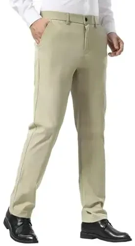 Plaid&Plain erkaklar kostyumi shimlar Slim Fit Stretch Xaki shimlar Ajinlanishsiz - 1