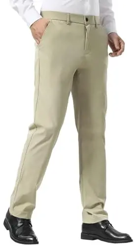Plaid&Plain erkaklar kostyumi shimlar Slim Fit Stretch Xaki shimlar Ajinlanishsiz 
