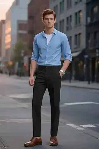 Plaid&Plain erkaklar kostyumi tor shim Slim Fit Stretch Haki shimlar ajinlarsiz - 7