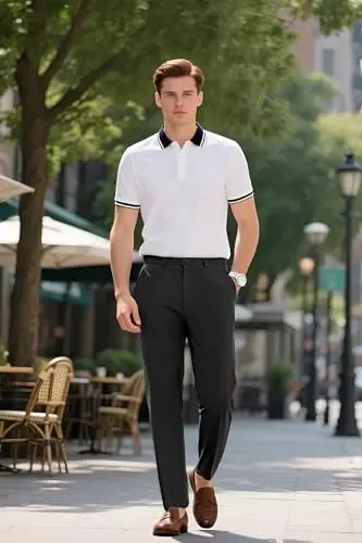 Plaid&Plain erkaklar kostyumi tor shim Slim Fit Stretch Haki shimlar ajinlarsiz - 6