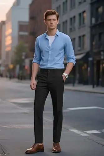 Plaid&Plain erkaklar kostyumi tor shim Slim Fit Stretch Haki shimlar ajinlarsiz - 7