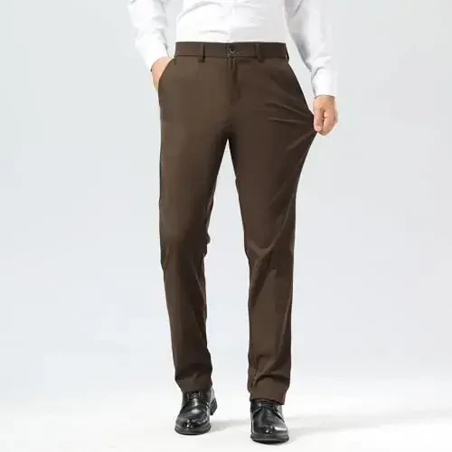 Plaid&Plain erkaklar kostyumi tor shim Slim Fit Stretch Khaki Shim buruşmaydi - 2