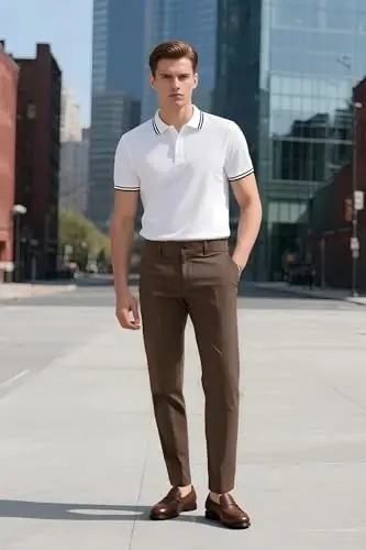Plaid&Plain erkaklar kostyumi tor shim Slim Fit Stretch Khaki Shim buruşmaydi - 7
