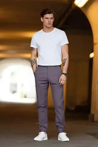 Plaid&Plain erkaklar uchun Slim Fit xaki shimlar erkaklar uchun tor chiroyli chinos shimlar - 7