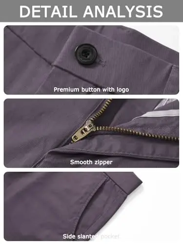Plaid&Plain erkaklar uchun Slim Fit xaki shimlar erkaklar uchun tor chiroyli chinos shimlar - 5