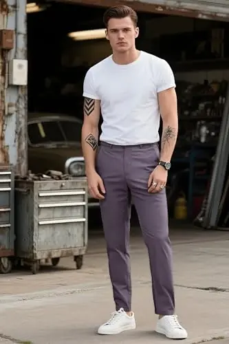 Plaid&Plain erkaklar uchun Slim Fit xaki shimlar erkaklar uchun tor chiroyli chinos shimlar - 6