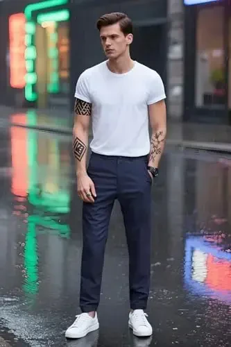 Plaid&Plain erkaklar uchun Slim Fit xaki shimlar Erkaklar uchun tor chorsi shimlar - 7