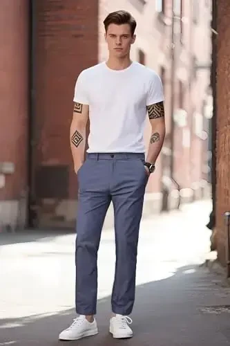 Plaid&Plain erkaklar uchun Slim Fit xaki shimlar erkaklar uchun toraygan chino shimlar - 7