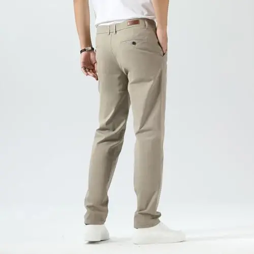 Plaid&Plain erkaklar uchun tor bichimli xaki shimlar Erkaklar uchun konusli chino shimlar - 3