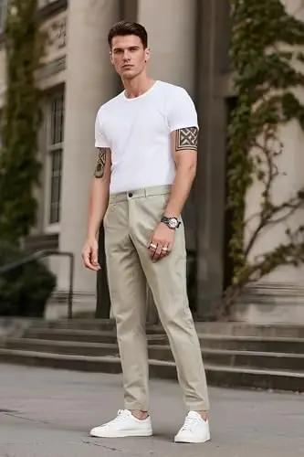 Plaid&Plain erkaklar uchun tor bichimli xaki shimlar Erkaklar uchun konusli chino shimlar - 6