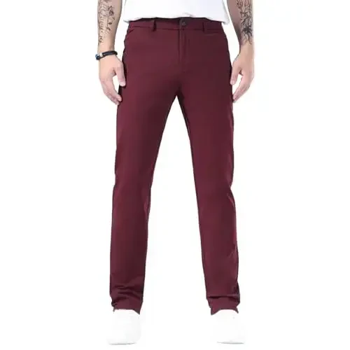 Plaid&Plain erkaklar uchun tor bichimli xaki shimlar Erkaklar uchun konusli chino shimlar - 1