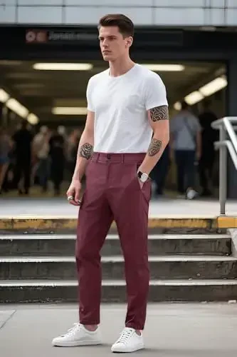 Plaid&Plain erkaklar uchun tor bichimli xaki shimlar Erkaklar uchun konusli chino shimlar - 6