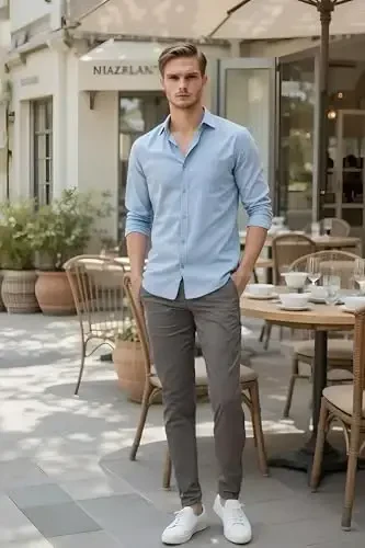 Plaid&Plain erkaklar uchun tor, cho'ziluvchan xaki shimlar, rangli shimlar, slim fit shimlari, konusli shimlar - 6