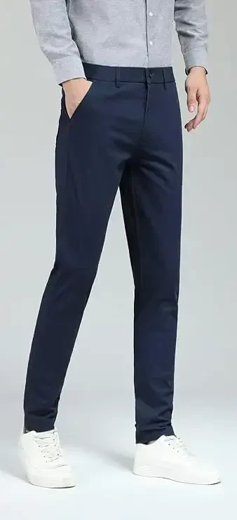 Plaid&Plain erkaklar uchun tor, cho'ziluvchan xaki shimlar Rangli shimlar Slim Fit Slacks Qisqartirilgan shimlar - 3