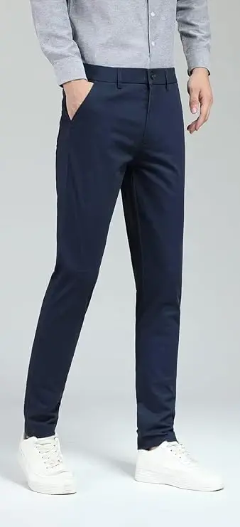 Plaid&Plain erkaklar uchun tor, cho'ziluvchan xaki shimlar Rangli shimlar Slim Fit Slacks Qisqartirilgan shimlar - 3