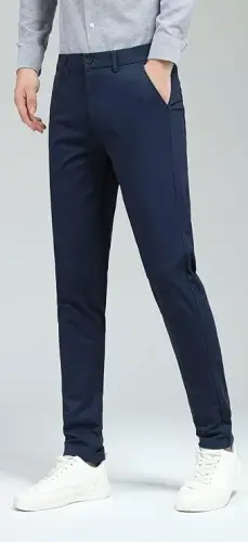 Plaid&Plain erkaklar uchun tor, cho'ziluvchan xaki shimlar Rangli shimlar Slim Fit Slacks Qisqartirilgan shimlar - 4