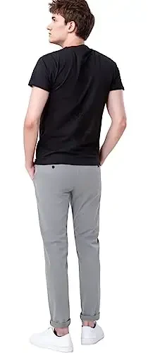 Plaid&Plain erkaklar uchun tor kesimli xaki shimlar Erkaklar uchun konusli chino shimlar - 2