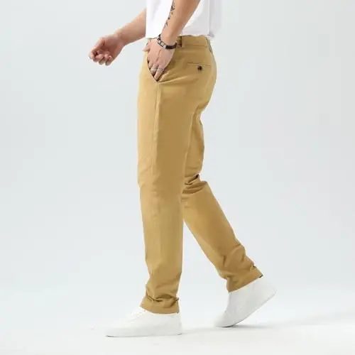 Plaid&Plain erkaklar uchun tor kesimli xaki shimlar Erkaklar uchun konusli chino shimlar - 3