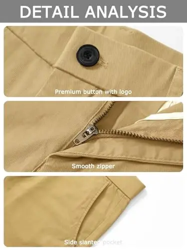 Plaid&Plain erkaklar uchun tor kesimli xaki shimlar Erkaklar uchun konusli chino shimlar - 5