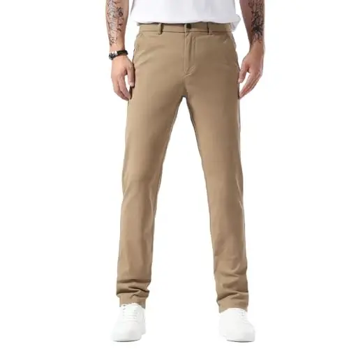 Plaid&Plain erkaklar uchun tor kesimli xaki shimlar Erkaklar uchun konusli chino shimlar - 1