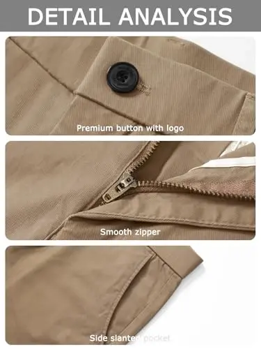 Plaid&Plain erkaklar uchun tor kesimli xaki shimlar Erkaklar uchun konusli chino shimlar - 5