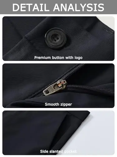 Plaid&Plain Men's Dress Pants Slim Fit Stretch Khaki Pants Wrinkle Free - 2