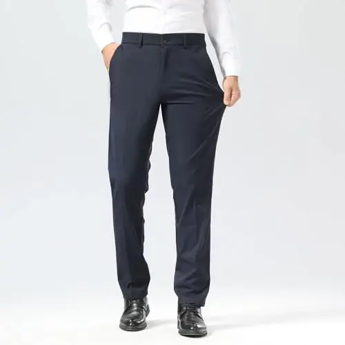 Plaid&Plain Men's Dress Pants Slim Fit Stretch Khaki Pants Wrinkle Free - 6