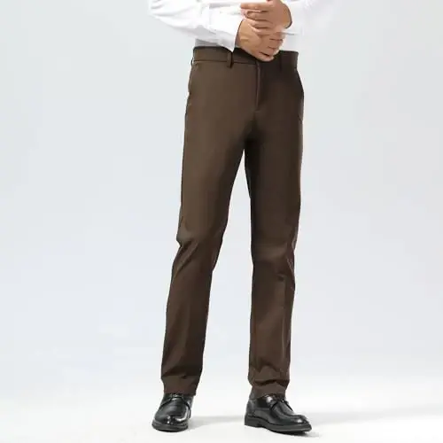 Plaid&Plain Men's Dress Pants Slim Fit Stretch Khaki Pants Wrinkle Free - 3